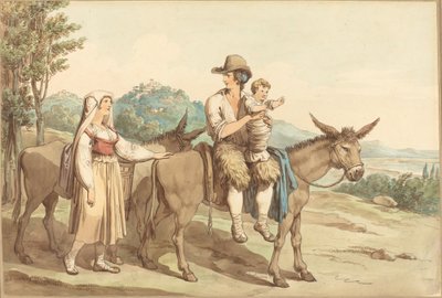 Egy parasztcsalád és két szamár alkotó: Bartolomeo Pinelli