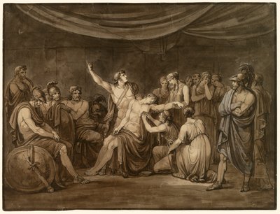 Akhilleusz esküt tesz, hogy megbosszulja a Hektor által meggyilkolt Patrokloszt alkotó: Bartolomeo Pinelli