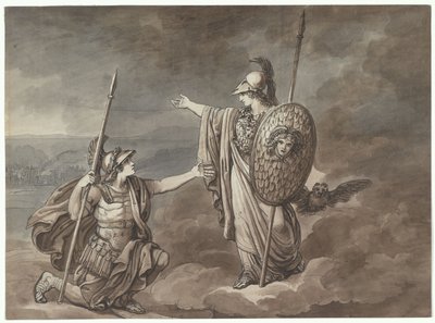 Athéné megjelenik Télemakhosznak (Odüsszeusz fiának), illusztráció a Homérosz Odüsszeiájából való Telemacohoz alkotó: Bartolomeo Pinelli