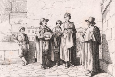 Vak énekel és játszik, Bartolomeo Pinelli rézkarca (Róma alkotó: Bartolomeo Pinelli