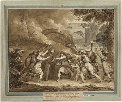 Cupido azt tanácsolja Calypsónak, hogy gyújtsa fel a mentorhajót, Telemachus kalandjai, 7. könyvből alkotó: Bartolomeo Pinelli