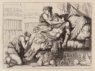 Marcus Antonius halála Kleopátra karjaiban, Kr. e. 30 (metszet) alkotó: Bartolomeo Pinelli