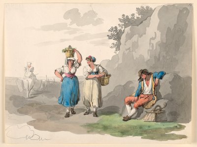 Rajz, Visszatérés a szüretről, 1807-08 alkotó: Bartolomeo Pinelli