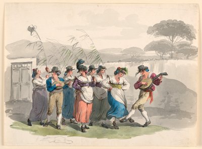 Rajz, "Saltarello Romano", Táncoló parasztok Róma szomszédságában, 1807-08 alkotó: Bartolomeo Pinelli