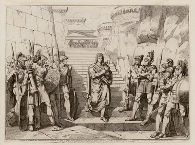 Gaius Fabius Dorsuo zavartalanul halad el a gallok mellett áldozathozatalra menet, Kr. e. 390 (metszet) alkotó: Bartolomeo Pinelli