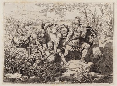 Gaius Marius, akit Sulla katonái elfogtak, miközben egy mocsárban bujkált, Kr. e. 88 (metszet) alkotó: Bartolomeo Pinelli