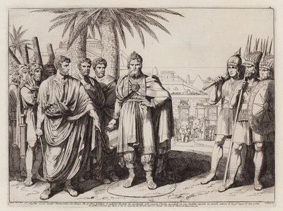 Gaius Popillius Laenas kört rajzol a homokba IV Epifánész Antiochus körül (metszet) alkotó: Bartolomeo Pinelli