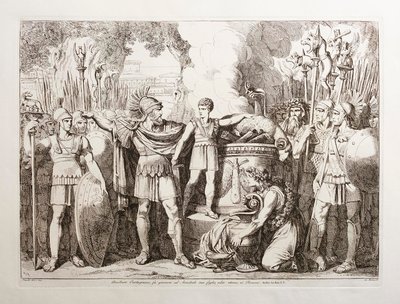 Hamilcar Barca arra kényszeríti fiát, Hannibált, hogy örök gyűlöletet esküdjön a rómaiak iránt alkotó: Bartolomeo Pinelli