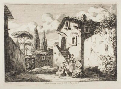 Festői épület a Villa d’Este közelében, Tivoliban alkotó: Bartolomeo Pinelli
