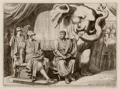 Epiruszi Pürrhosz és elefántja (metszet) alkotó: Bartolomeo Pinelli
