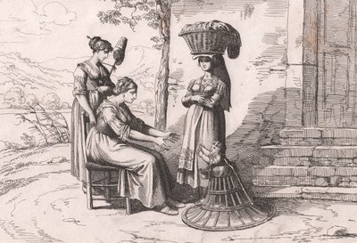 Római nők népviseletben, Bartolomeo Pinelli rézkarca (Róma alkotó: Bartolomeo Pinelli