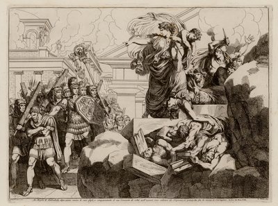 Hasdrubal feleségének öngyilkossága (metszet) alkotó: Bartolomeo Pinelli