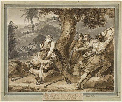 Telemachus harcol az oroszlán ellen, Telemachus kalandjai 2. könyvéből alkotó: Bartolomeo Pinelli