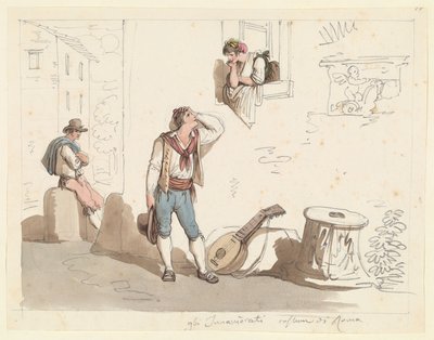 A szerenád, tanulmány római viseletekhez és szokásokhoz alkotó: Bartolomeo Pinelli