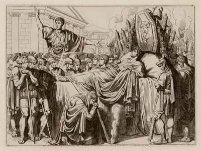 Valerius gyászbeszédet mond Brutus temetésén, Kr. e. 509 (metszet) alkotó: Bartolomeo Pinelli