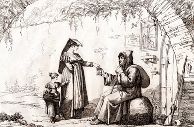 Frascati nő és egy remete, Bartolomeo Pinelli rézkarca (Róma alkotó: Bartolomeo Pinelli