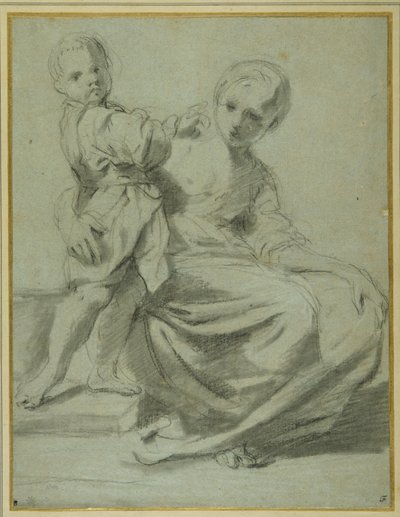 Anya és gyermeke (fekete kréta barna mosással a carta azzurrán) alkotó: Bartolomeo Schedoni