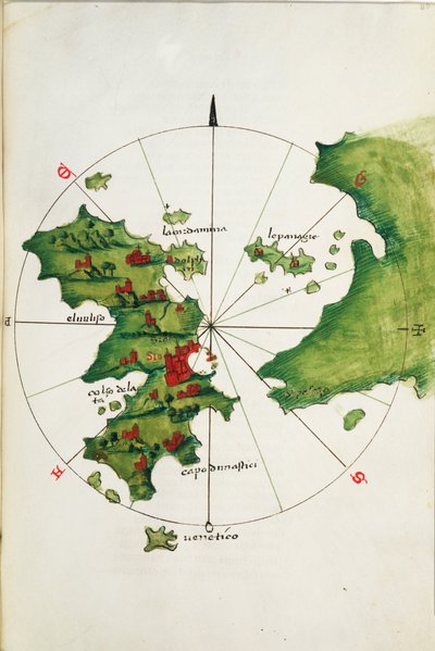 Khios és a szomszédos szárazföld, 1485 körül (pergamen) alkotó: Bartolomeo da li Sonetti
