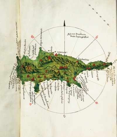 Ciprus térképe, 1485 körül (pergamen) alkotó: Bartolomeo da li Sonetti