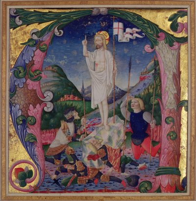 Történelmi kezdetű A, amely Krisztus feltámadását ábrázolja, Lombardia Iskola alkotó: Bartolomeo de Rigossi da Gallarate attr. to Bartolomeo de Rigossi da Gallarate attr. to