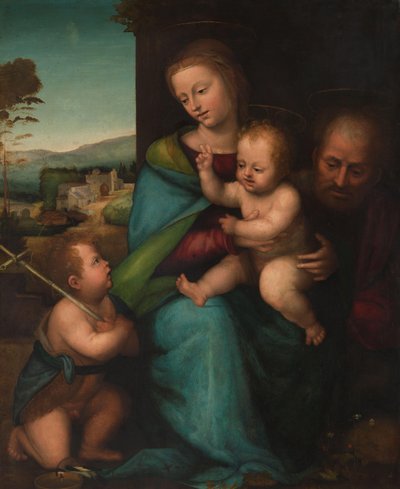 A Szent Család Keresztelő János csecsemővel alkotó: Bartolommeo (Fra) (circle of)