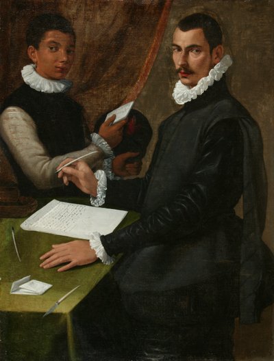 Egy ismeretlen férfi és szolgája portréja alkotó: Bartolommeo (attr. to) Passerotti
