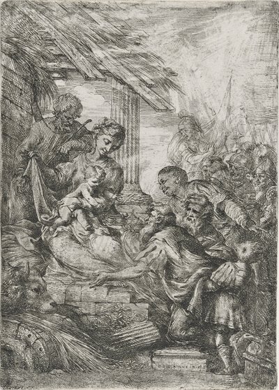Királyimádás (A bölcsek felajánlása), 1657 után (rézkarc papírra) alkotó: Bartolommeo Biscaino