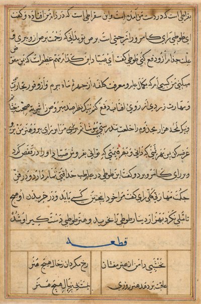 Oldal a Papagáj meséiből Tuti-nama: szövegoldal, c. 1560. alkotó: Basavana