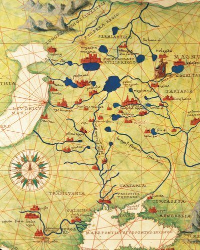 Kelet-Európa és Közép-Ázsia: Battista Agnese: Erdély és Oroszország, a Világatlasz harminchárom térképből. alkotó: Battista Agnese