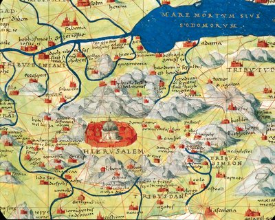 Szentföld, Izrael és Palesztina: Jeruzsálem és a Holt-tenger, a világ atlaszából harminchárom térképen, szerző: Battista Agnese alkotó: Battista Agnese