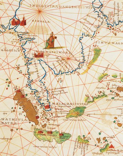 Az Indiai-óceán, valamint Ázsia és Afrika egy része: Malajzia, valamint Jáva és Szumátra szigetei, a Világ Atlaszából harminchárom térképen, szerző: Battista Agnese alkotó: Battista Agnese
