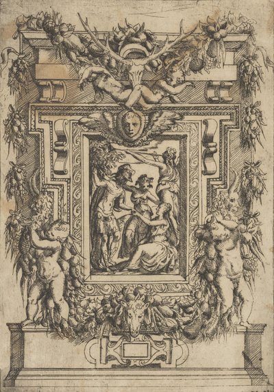 Egy fiatal férfi kezet nyújt egy ülő nőnek, egy másik nő áll közéjük egy..., kb. 1540-80. alkotó: Battista del Moro