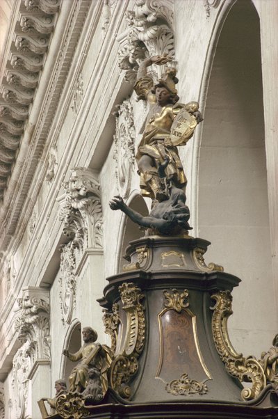 Szószék, más néven Igazság szószéke, részlet: Szent Mihály és a sárkány, 1749 (aranyozott, fa és intarzia) (lásd még: 252679 és 252681) alkotó: Bavarian school