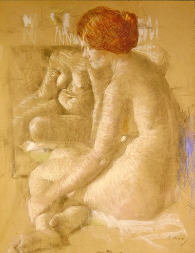 Meztelen lány – Tükröződések (kréta papíron) alkotó: Beatrice How