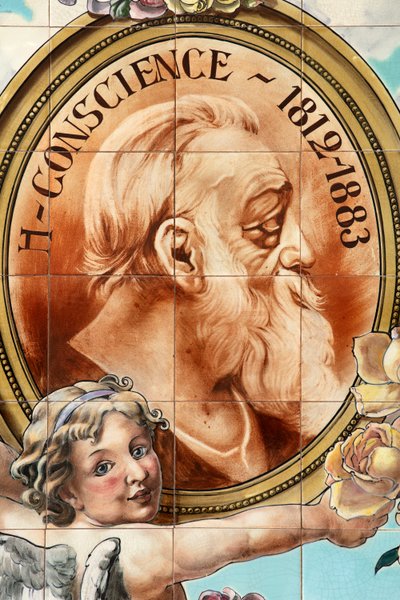 Bárbelső ("Local Unique" kávézó). Kerámia panel. Helman Kerámia Brüsszel. alkotó: Belgian School