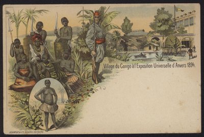 A kongói falu az Exposition Internationale d"Anvers kiállításon, Antwerpen, Belgium, 1894 alkotó: Belgian School