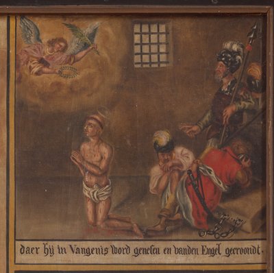 Maarke. Kápolna (Sint-Vincentiuskapel). belső. Festmény. Szent Vince mártírja. 19. század. Részlet. alkotó: Belgian School