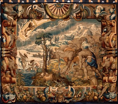 Augusztus hónap: Raes (1610-1631 körül tevékenykedett) "Az aratás" című kárpitja, amelyet a brüsszeli manufaktúra készített. 17. századi Génes, Musei di Strada Nuova alkotó: Belgian School