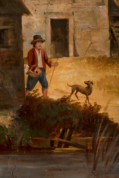 Hátul a második hátsó szoba, tárgyaló, falfestmények klasszikus stílusú vidéki jelenetekkel, valószínűleg 1810 körül, 3. jelenet alkotó: Belgian School