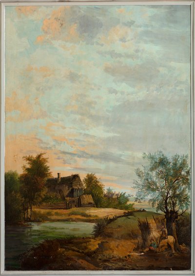Hátul a második hátsó szoba, tárgyaló, falfestmények klasszikus stílusú vidéki jelenetekkel, valószínűleg 1810 körül, 7. jelenet alkotó: Belgian School