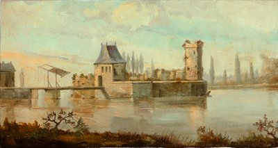 Hátul a második hátsó szoba, tárgyaló, falfestmények klasszikus stílusú vidéki jelenetekkel, valószínűleg 1810 körül, 6. jelenet alkotó: Belgian School