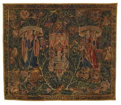 Gobelin, Sibylla Libya és Europa (egye a hat szibilla készletének, 46.134-46.139-ből), az úgynevezett „Rothamsted Tapestries”, készült Flandriában, Tournaiban vagy Brüsszelben, Belgiumban, 1530 körül (gyapjú) alkotó: Belgian School