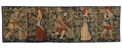 Szüretelőket ábrázoló kárpittöredék, valószínűleg Tournaiból, 1460-70 körül (gyapjú) alkotó: Belgian School