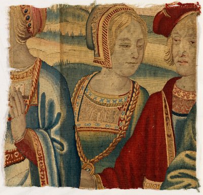Tapestry fragment depicting man and woman, made possibly in Brussels, Belgium, early 16th century (wool & silk) alkotó: Belgian School