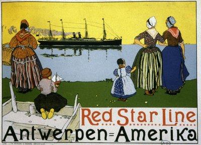 Transzatlanti járat Antwerpen/Amerika. A Red Star Line reklámja, 1900 körül (nyomat) alkotó: Belgian School