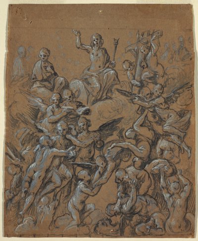Rajz, Krisztus dicsőségben angyalokkal, 1630 körül. alkotó: Belisario Corenzio