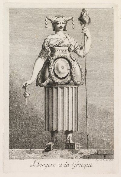 Masquerade à la Grecque: Pásztorlány à la Grecque 4. tábla, 1771. alkotó: Benigno Bossi