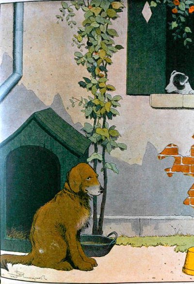 Kutya, illusztráció a „Le Buffon de Benjamin Rabier”-ből, átdolgozva Georges de Buffon (1707-88) „Histoire Naturelle” című művéből (színes metszet) alkotó: Benjamin (after) Rabier
