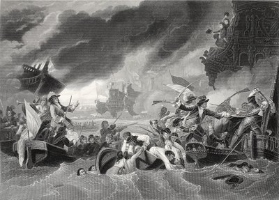 La Hogue-i csata, W. French metszete (litho) alkotó: Benjamin (after) West