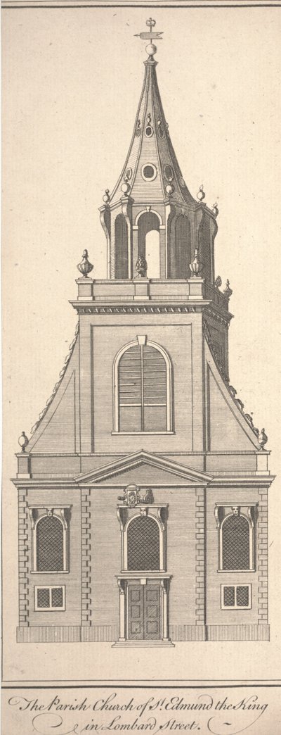 Szent Edmund Király plébániatemplom a Lombard utcában, 1750 körül (metszet) alkotó: Benjamin Cole